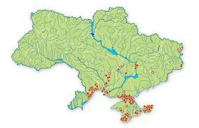 Карта распространения Полоз сарматский, полоз палласов в Украине